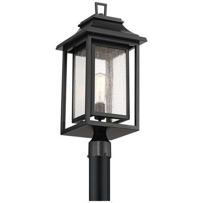 John Timberland Cecile 23 1/4" High Mission Outdoor Post Mount Light Fixture Pole Porch House Box Lantern Weatherproof Black Clear Seeded Glass Shade
