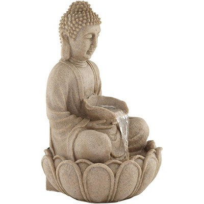 Calm Buddha 22" High Large Indoor Outdoor Decor Sand Stone Floor Fountain With Light LED Waterfall Outside Garden Patio