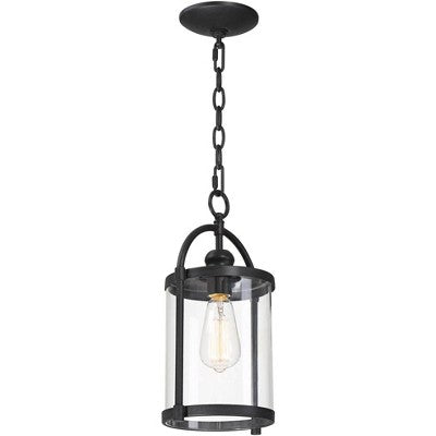 John Timberland Modern Outdoor Ceiling Light Hanging Black 15" Cylindrical Glass For Exterior House Porch Patio Deck