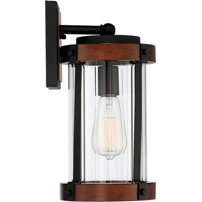 John Timberland Stan Industrial Outdoor Wall Light Fixtures Set Of 2 Dark Wood Black Metal 13 1/2" Clear Glass For Post Exterior Barn