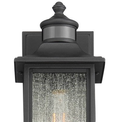John Timberland Mission Outdoor Wall Light Fixtures Set Of 2 Black Motion Sensor 16 1/2" Seeded Glass For Post Exterior Barn Deck