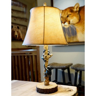 John Timberland Climbing Bears Rustic Accent Table Lamps 22 1/2" High Set Of 2 Brown Faux Wood With USB Charging Port Faux Leather Shade For Desk