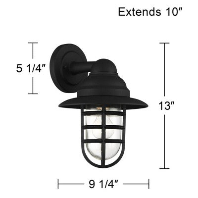 John Timberland Marlowe Rustic Industrial Outdoor Wall Light Fixtures Set Of 2 Black Hooded Cage 13" Clear Glass For Post Exterior Barn