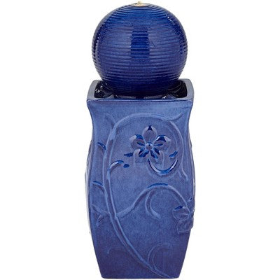 Periwinkle 29 1/4" High Large Zen Outdoor Decor Blue Ceramic Floor Fountain With Light LED Standing Outside Garden Patio Yard