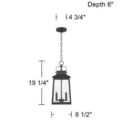 John Timberland Jubliee 19 1/4" High Modern Outdoor Pendant Light Fixture Ceiling Porch House Exterior 2-Light Hanging Black Metal Clear Glass Shade