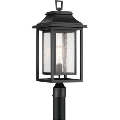 John Timberland Cecile 23 1/4" High Mission Outdoor Post Mount Light Fixture Pole Porch House Box Lantern Weatherproof Black Clear Seeded Glass Shade