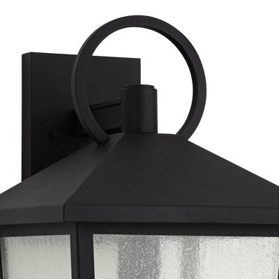 John Timberland Westmont 18" High Modern Outdoor Wall Light Fixture Mount Porch House Exterior Weatherproof Sand Black Aluminum Seeded Glass Shade