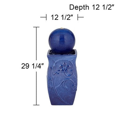 Periwinkle 29 1/4" High Large Zen Outdoor Decor Blue Ceramic Floor Fountain With Light LED Standing Outside Garden Patio Yard