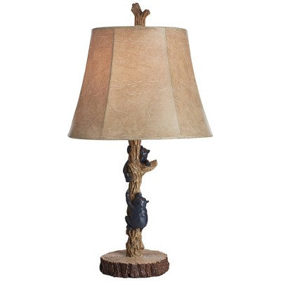 John Timberland Climbing Bears Rustic Accent Table Lamps 22 1/2" High Set Of 2 Brown Faux Wood With USB Charging Port Faux Leather Shade For Desk