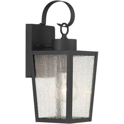 John Timberland Thebes 13 1/4" High Farmhouse Rustic Outdoor Wall Light Fixture Mount Porch House Weatherproof Textured Black Finish Clear Glass Shade