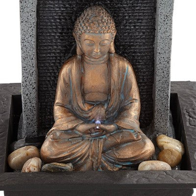 Meditating Buddha 11" High Small Indoor Decor Faux Stone Tabletop Fountain Waterfall Desk Relaxation Bedroom Living Room
