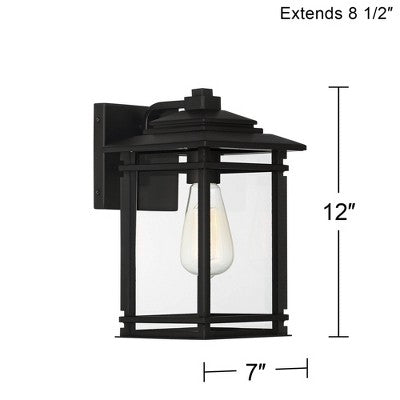 John Timberland North House Mission Outdoor Wall Light Fixtures Set Of 2 Matte Black 12" Clear Glass For Post Exterior Barn Deck House Porch