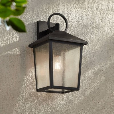 John Timberland Westmont 18" High Modern Outdoor Wall Light Fixture Mount Porch House Exterior Weatherproof Sand Black Aluminum Seeded Glass Shade