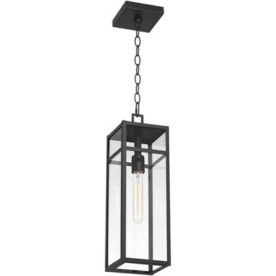 John Timberland San Lucas 19 1/2" High Modern Outdoor Pendant Light Fixture Ceiling Porch House Exterior Hanging Sand Black Metal Clear Glass Shade