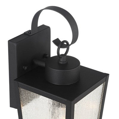 John Timberland Thebes 13 1/4" High Farmhouse Rustic Outdoor Wall Light Fixture Mount Porch House Weatherproof Textured Black Finish Clear Glass Shade