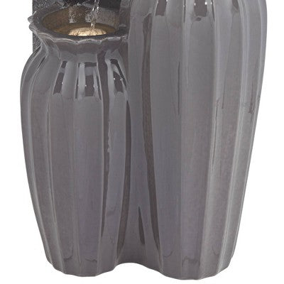 Three Bowls 26 1/2" High Large Modern Outdoor Decor Dark Gray Ceramic Floor Fountain With Light LED 3-Tier Outside Garden Patio Yard