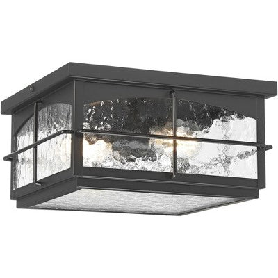 John Timberland Braylon 12" Wide Black And Hammered Glass Outdoor Ceiling Light