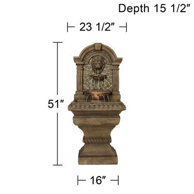 Royal Lions Head 51" High Large Italian Outdoor Decor Faux Stone Floor Fountain With Light Waterfall Outside Garden Patio Yard