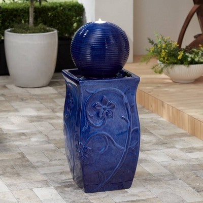 Periwinkle 29 1/4" High Large Zen Outdoor Decor Blue Ceramic Floor Fountain With Light LED Standing Outside Garden Patio Yard