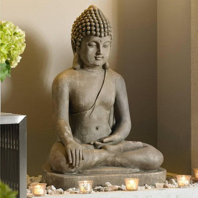 John Timberland Sitting Buddha Statue Sculpture Zen Decor Outdoor Garden Front Porch Patio Yard Outside Weathered Light Sandstone Finish 29 1/2" Tall