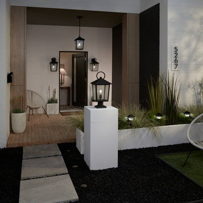 John Timberland Westmont 15 3/4" High Modern Outdoor Pendant Light Fixture Ceiling Porch House Hanging Sand Black Aluminum Seeded Glass Shade