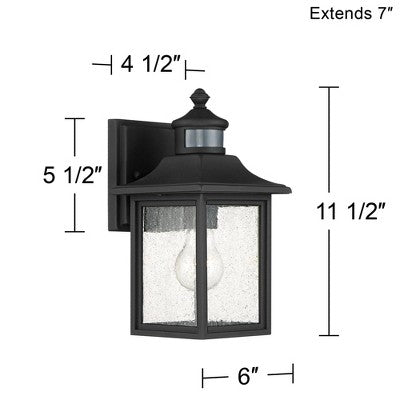 John Timberland Moray Bay Mission Outdoor Wall Light Fixture Black Motion Sensor Dusk To Dawn 11 1/2" Seedy Glass For Post Exterior Barn Deck House