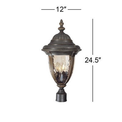 John Timberland Bellagio Rustic Farmhouse Outdoor Post Light Fixture Veranda Bronze 24 1/2" Champagne Hammered Glass For Exterior Barn Deck House Home
