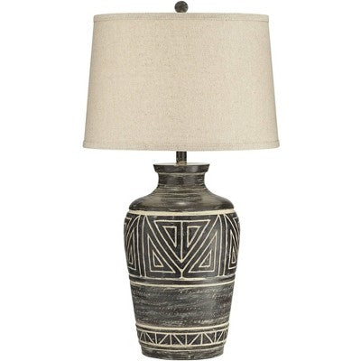 John Timberland Miguel Rustic Table Lamp Southwest 32" Tall Earth Tone Linen Drum Shade For Bedroom Living Room Bedside Nightstand Office Kids House