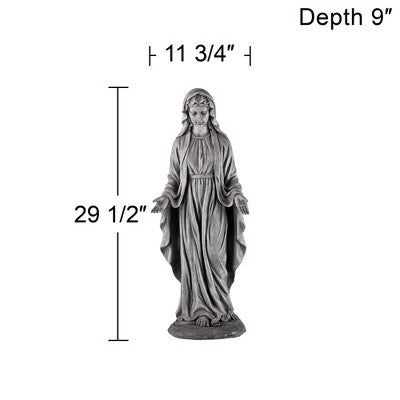John Timberland Virgin Mary Statue Sculpture Decor Outdoor Garden Front Porch Patio Yard Outside Home Balcony Gray Stone Finish Ceramic 29" Tall