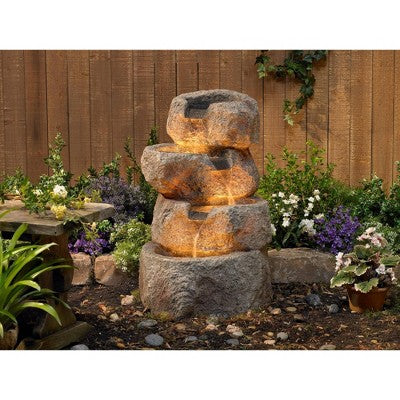 Glacial Rock Zen 30" High Large Rustic Indoor Outdoor Decor Faux Stone Floor Fountain With Light LED Waterfall Outside Garden Patio