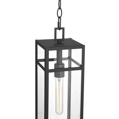 John Timberland San Lucas 19 1/2" High Modern Outdoor Pendant Light Fixture Ceiling Porch House Exterior Hanging Sand Black Metal Clear Glass Shade