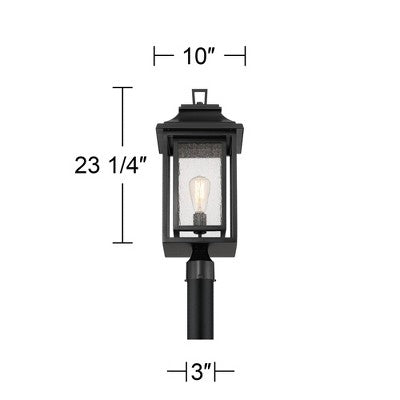 John Timberland Cecile 23 1/4" High Mission Outdoor Post Mount Light Fixture Pole Porch House Box Lantern Weatherproof Black Clear Seeded Glass Shade