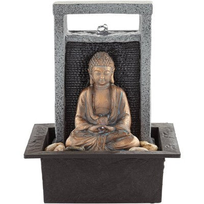 Meditating Buddha 11" High Small Indoor Decor Faux Stone Tabletop Fountain Waterfall Desk Relaxation Bedroom Living Room
