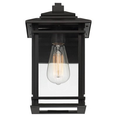 John Timberland North House Mission Outdoor Wall Light Fixtures Set Of 2 Matte Black 12" Clear Glass For Post Exterior Barn Deck House Porch