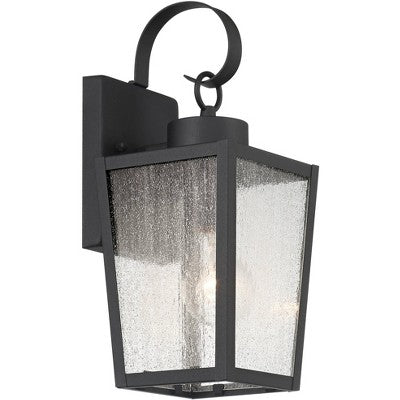 John Timberland Thebes 13 1/4" High Farmhouse Rustic Outdoor Wall Light Fixture Mount Porch House Weatherproof Textured Black Finish Clear Glass Shade