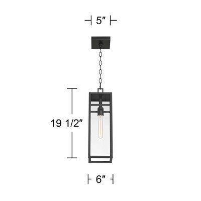 John Timberland San Lucas 19 1/2" High Modern Outdoor Pendant Light Fixture Ceiling Porch House Exterior Hanging Sand Black Metal Clear Glass Shade