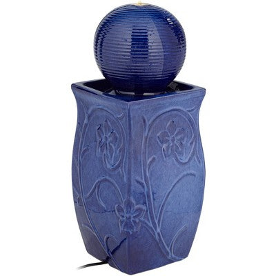 Periwinkle 29 1/4" High Large Zen Outdoor Decor Blue Ceramic Floor Fountain With Light LED Standing Outside Garden Patio Yard
