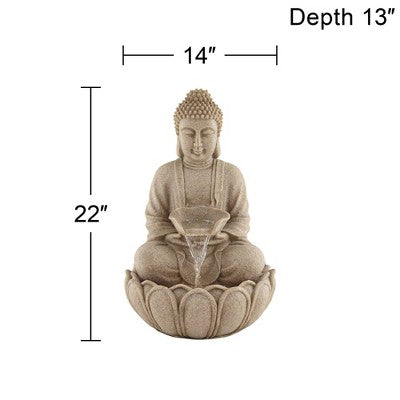 Calm Buddha 22" High Large Indoor Outdoor Decor Sand Stone Floor Fountain With Light LED Waterfall Outside Garden Patio