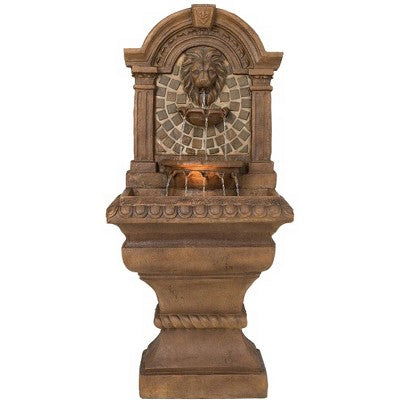 Royal Lions Head 51" High Large Italian Outdoor Decor Faux Stone Floor Fountain With Light Waterfall Outside Garden Patio Yard