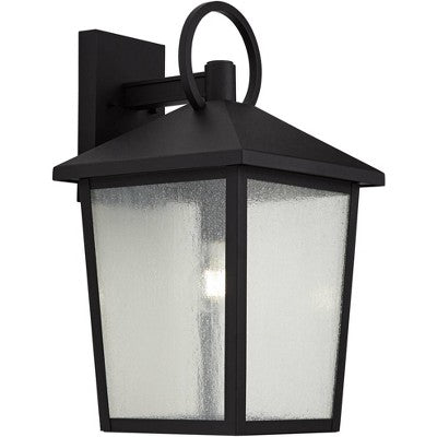 John Timberland Westmont 18" High Modern Outdoor Wall Light Fixture Mount Porch House Exterior Weatherproof Sand Black Aluminum Seeded Glass Shade