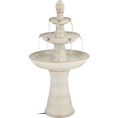 Formentera 45" High Large Italian Outdoor Decor Ceramic Floor Fountain With Light LED 3-Tier Outside Garden Patio Yard Backyard