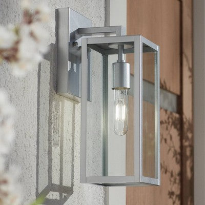 John Timberland Titan Modern Outdoor Wall Light Fixture Silver Metal Rectangular Frame 14" Clear Glass For Post Exterior Barn Deck House