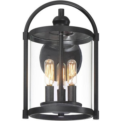 John Timberland Avani Modern Outdoor Wall Light Fixture Black Lantern 13" Clear Cylinder Glass For Post Exterior Barn Deck House Porch Yard Patio Home