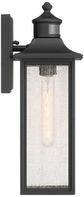 John Timberland Mission Outdoor Wall Light Fixtures Set Of 2 Black Motion Sensor 16 1/2" Seeded Glass For Post Exterior Barn Deck