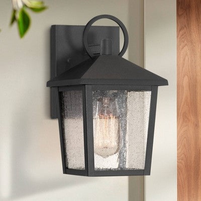 John Timberland Westmont 10 1/2" High Modern Outdoor Wall Light Fixture Mount Porch House Exterior Set Of 2 Sand Black Aluminum Seeded Glass Shade