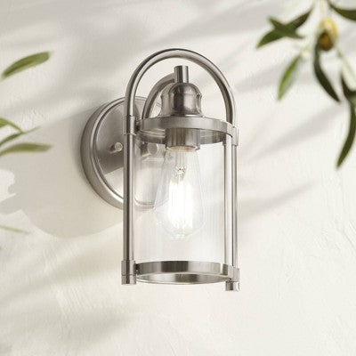 John Timberland Avani Rustic Farmhouse Outdoor Wall Light Fixture Brushed Nickel 10 1/4" Clear Glass For Exterior Barn Deck House Porch Yard Patio
