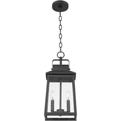 John Timberland Jubliee 19 1/4" High Modern Outdoor Pendant Light Fixture Ceiling Porch House Exterior 2-Light Hanging Black Metal Clear Glass Shade