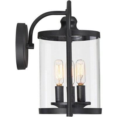 John Timberland Avani Modern Outdoor Wall Light Fixture Black Lantern 13" Clear Cylinder Glass For Post Exterior Barn Deck House Porch Yard Patio Home