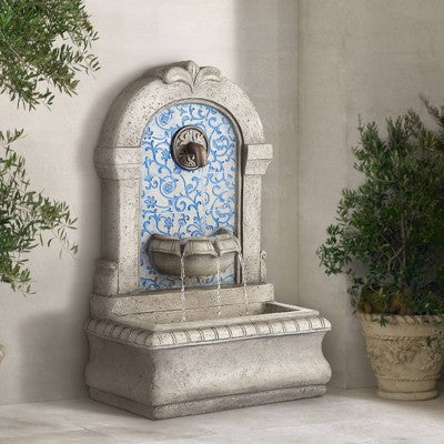 Manhasset 30 1/4" High Large Italian Outdoor Decor Blue Faux Stone Floor Fountain Waterfall Outside Garden Patio Yard Backyard