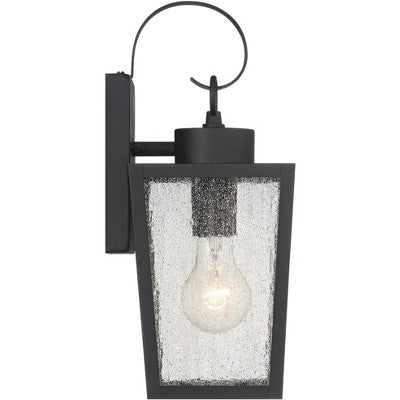 John Timberland Thebes 13 1/4" High Farmhouse Rustic Outdoor Wall Light Fixture Mount Porch House Weatherproof Textured Black Finish Clear Glass Shade